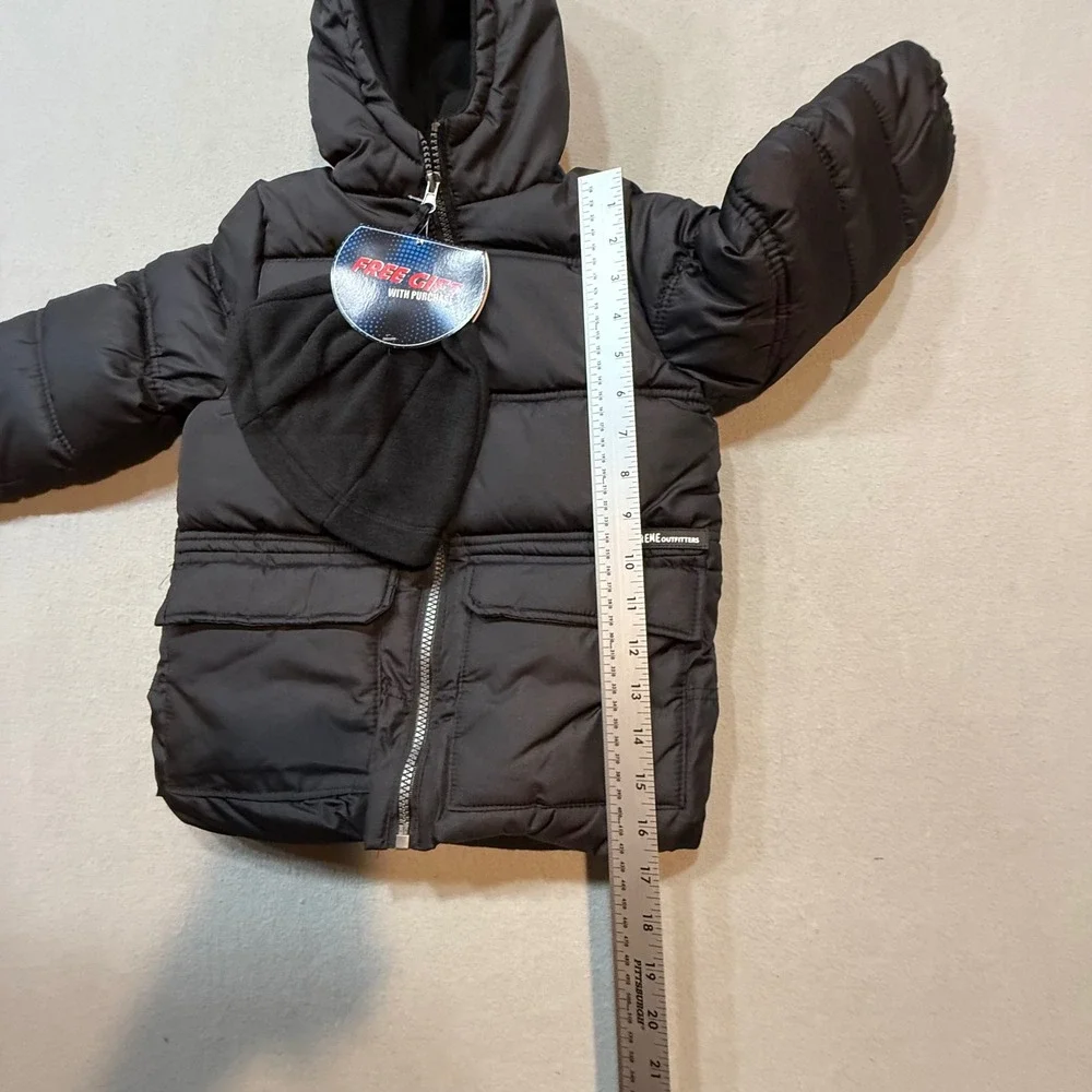 iXtreme Outfitters Puffer Hooded‎  Black Jacket Bonus Hat Boys Size 4T